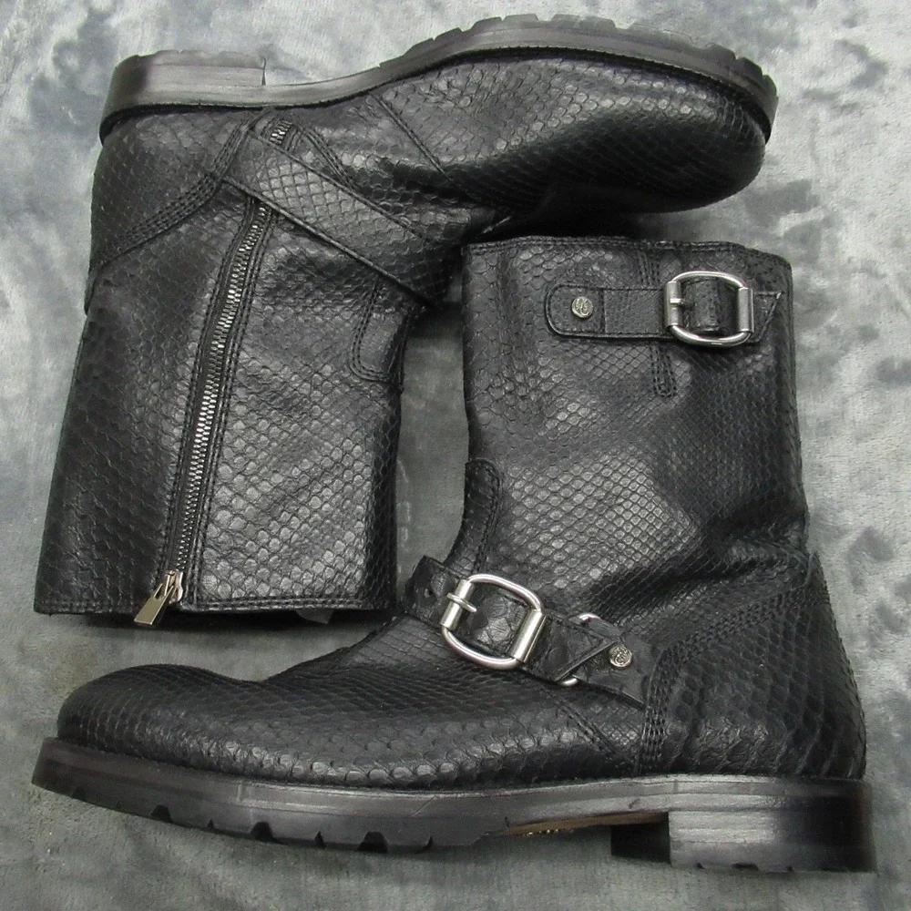 Jimmy Choo Men 9.5 Python Boots BLK Exotic Embos Leather LIGHTLY USED RARE Italy